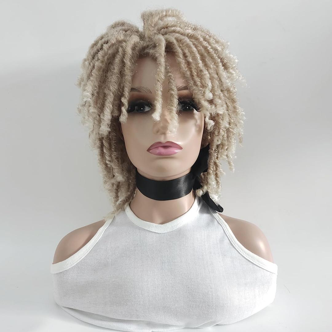 Dreadlock Wigs for Women and Men, Short Braided Wig Ombre Blonde Color Afro Curly Twist Braiding Crochet Wigs Glueless Synthetic Heat Resistant Hair Wig (T27/613) (T27/613)