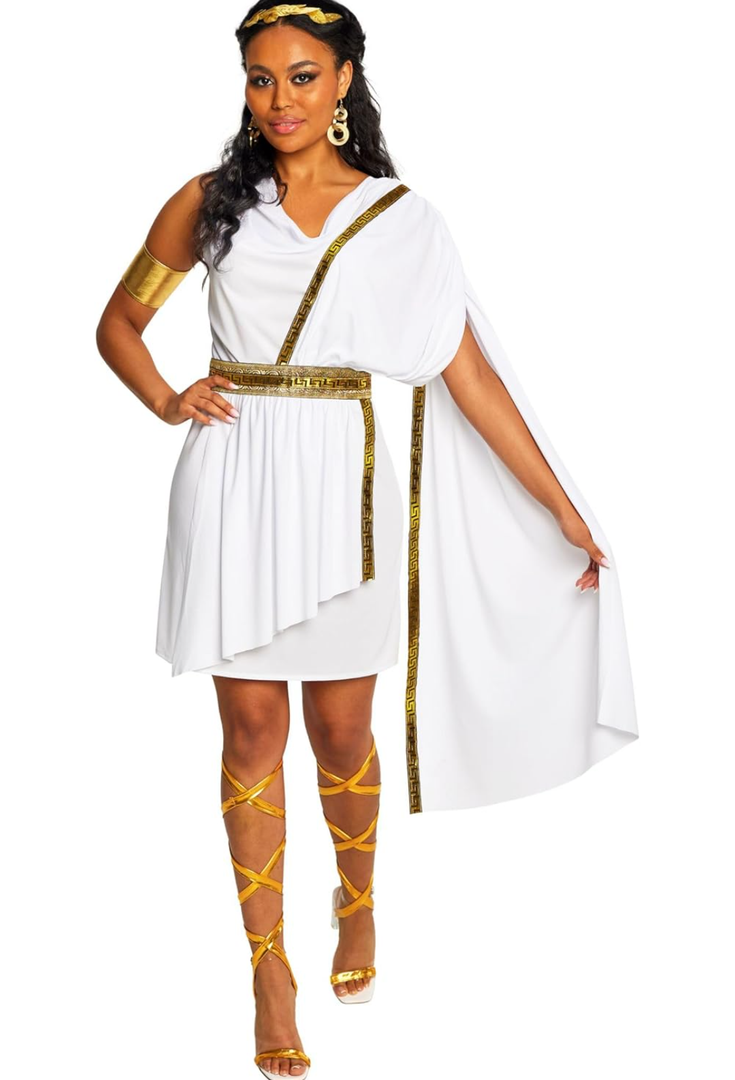 Morph Greek Goddess Costume - Women's Toga Costume, Halloween Goddess Outfit for Women, Greek Toga Dress, Size M