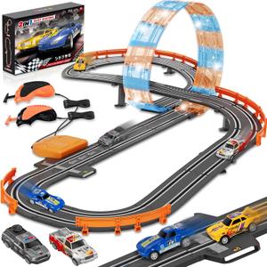 Slot Car Race Track Sets for Boys Age 4 5 6 7 8-12, Electric Race Car Track with 4 High-Speed Racing Car, Dual Racing Game Lap Counter Circular Overpass Track, Christmas Birthday Gifts Toys for Kids
