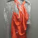 MORGAN AND CO. Women's Elegant Satin Halter Maxi Dress W/Ruffle Side Slit & Tie Neck - Cocktail Party Gown Tangerine 15