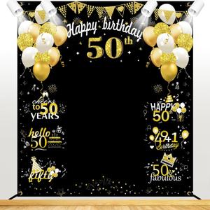 Large 50th Birthday Decorations, Big 50 Birthday Banner for Women Men, Black Gold Funny Fifty Years Bday Photo Booth Props Party Supplies for Outdoor Indoor Large 50th Birthday Decorations, Big 50 Birthday Banner for Women Men, Black Gold Funny Fifty Years Bday Photo Booth Props Party Supplies for Outdoor Indoor