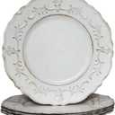 Spsyrine White Antique Charger Plate, 13" Embossed Plastic Table Plate Chargers for Dinner, Set of 6 Elegant Decorations for Wedding, Dining, Party Events.