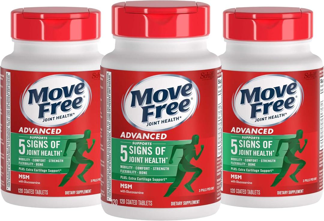 Move Free Advanced Glucosamine Chondroitin MSM Joint Support Supplement, Supports Mobility Comfort Strength Flexibility & Bone - 120 Count (Pack of 3) (EXP 04/2028)