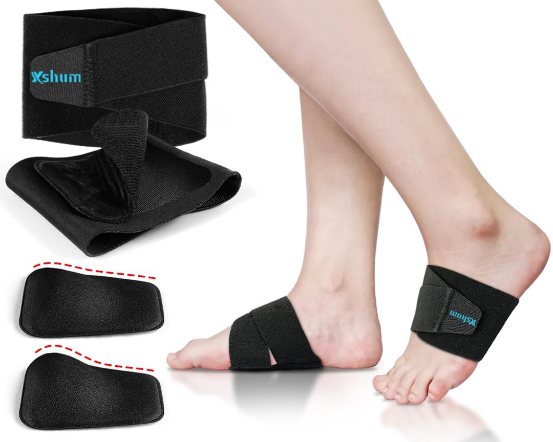 Arch Support Braces for Plantar Fasciitis Relief, Adjustable Compression Bands with Removable Gel Arch Inserts for Fallen Arches, High Arch, Flat Feet, Feet Pain Relief - Black