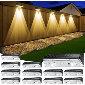 Solar Fence Lights Outdoor, 12 Pack IP65 Waterproof Fence Lights Solar Powered with Ultra-Bright LED Lens, 9 Color Modes, 12+ Hours Steady Glow for Deck/Backyard/Patio/Pool/Wall - Black