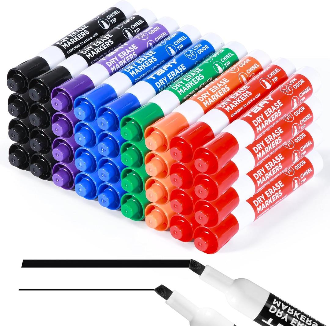 Tbay Dry-Erase Markers - 36 Counts, Chisel Tip Whiteboard Markers for Office/School Supplies, Low Odor, 6 Assorted Colors (Multicolor)