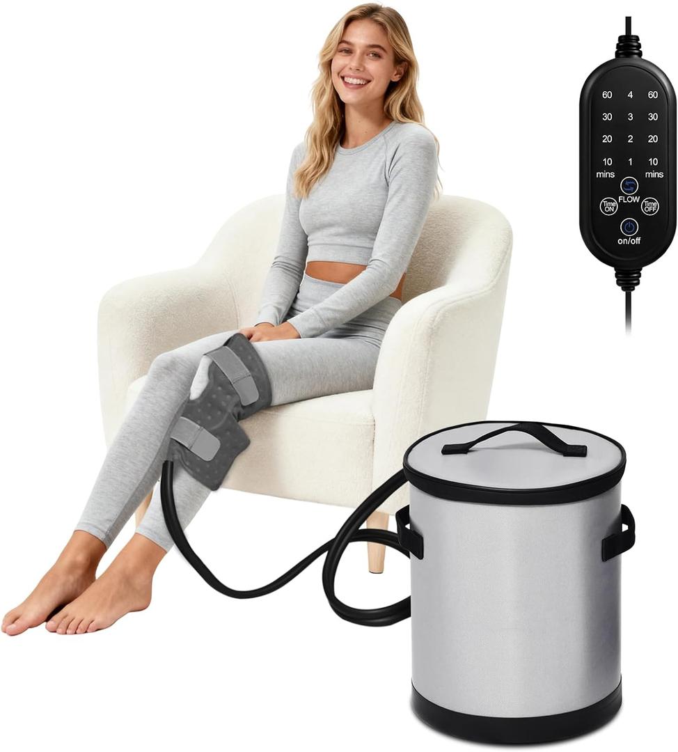 Ice Machine for Knee After Surgery, Programmable Timer & 4 Flow Settings, Portable Cold Therapy Machine, Knee Ice Machine Post Surgery for ACL, Sport Injuries, Joint Pain Relief (Gray)