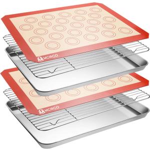 Stainless Steel Baking Sheet Tray Cooling Rack with Silicone Baking Mat Set, Cookie Pan with Cooling Rack, Set of 9 (3 Sheets + 3 Racks + 3 Mats), 10/12/16 Inch, Easy Clean