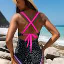 popvil Women One Piece Swimsuit 2026 Tummy Control Sexy Cutout Neon Color Block Bathing Suit Slimming Adjustable Swimwear (Black, L)
