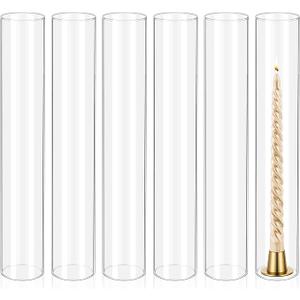 6 PCS Hurricane Candle Holder Sleeve, Wide 2.5", Height 14", Clear Glass Cylinder Candleholder, Chimney Shade Tube, Open Ended Candle Shade Chimney Tube Cover for Lamp Pillar Taper Candle