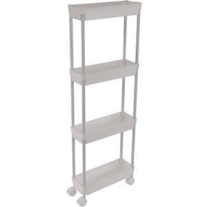 Sooyee 4 Tier Slim Storage Cart Mobile Shelving Unit Organizer Slide Out Storage Rolling Utility Cart Tower Rack for Kitchen Bathroom Laundry Narrow Places, Plastic & Stainless Steel, White