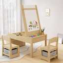 5-in-1 Kids Art Table and Chairs, Toddler Table and Chair Set, Craft Play Desk for Kids, Convertible Art Easel with Paper Roll Holder & Storage Drawers, Children Activity Learning Center - Nature Wood