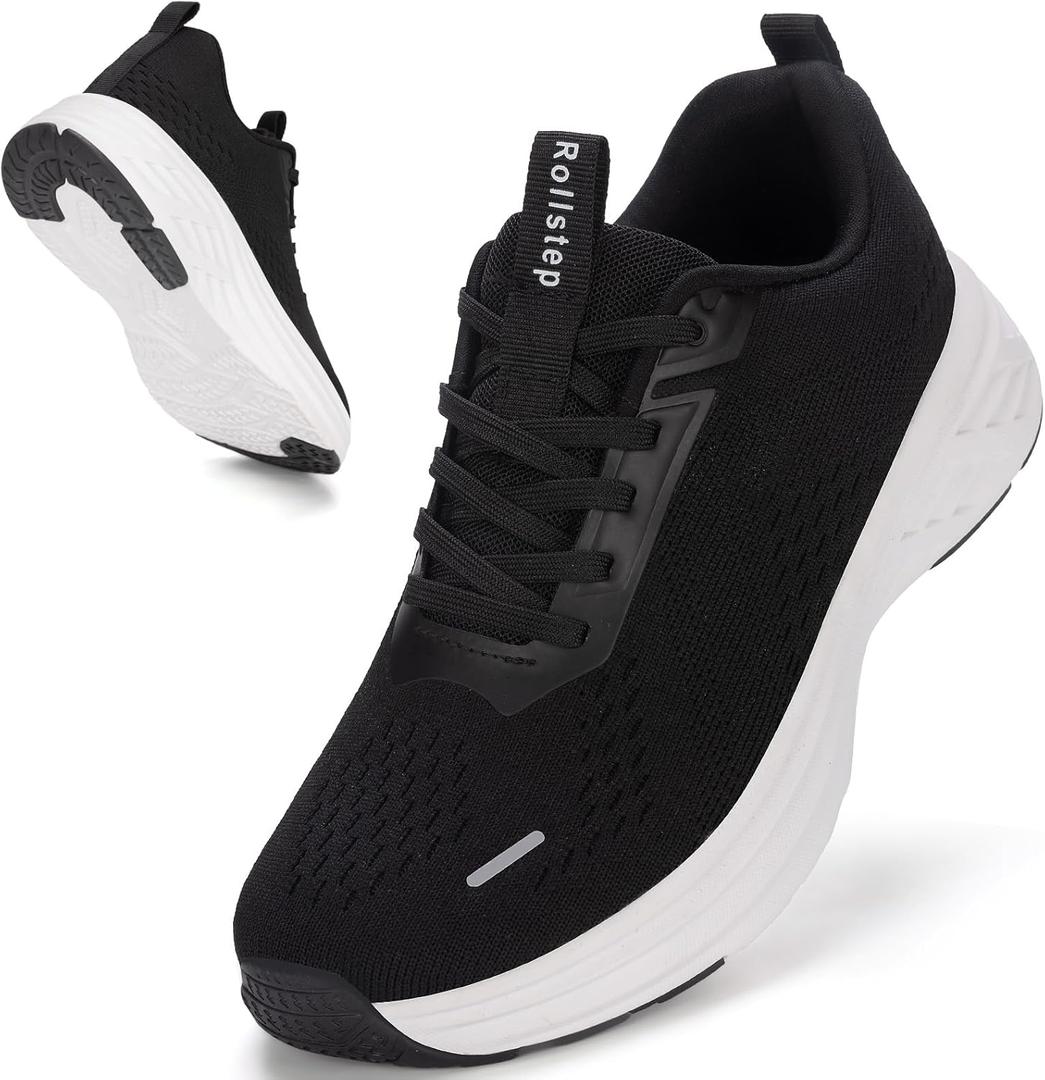 Rollstep Wide Toe Box Shoes Women Sneakers Extra Wide Width Arch Support Non-Slip Tennis Athletic Ultralight Running Shoes for Women Walking Diabetic Plantar Fasciitis Footwear Black 41