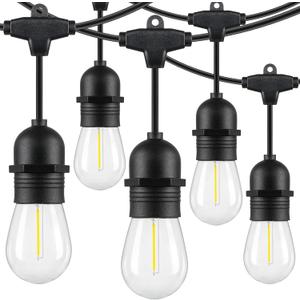 Lakumu 48FT LED Outdoor String Lights for Patio with Waterproof Shatterproof E12 S14 Edison Bulbs 5000K Daylight White Dimmable Linkable Hanging Light Strings for Deck Pergola Bistro Cafe Balcony Bar