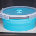 Collapsible Food Storage Containers with Airtight Lid & Vent, Kitchen Stacking Silicone Collapsible Meal Container Set for Leftover, Microwave Freezer Dishwasher Safe, Blue Round, Set of 2 (Large and Small)