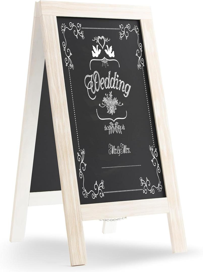 DAHAPYBOO Sandwich Board 40"x20" Solid Pine Wood Rustic White,Chalk Board Sign Board,Sandwich Board Signs Outdoor, Chalkboard Easel,A Frame Chalkboard Sign