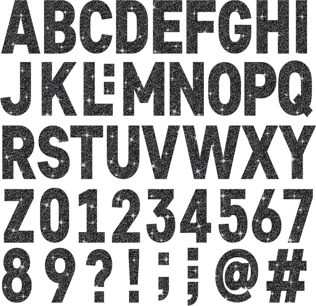 24 Sheets Large Letter Stickers 4 Inch Big Font 282 Pcs Glitter Alphabet Number Stickers Self Adhesive Stick on Letters for Poster Board Bulletin Board Mailbox Crafts Classroom Home Decor(Black)