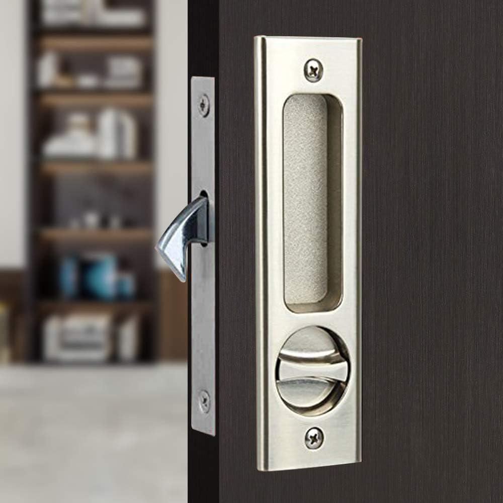 6.3 Privacy Pocket Door Lock Hardware,Invisible Door Handle with Keys,Recessed Door Handle for Pocket Sliding Door Lock Furniture Hardware,Brushed Silver