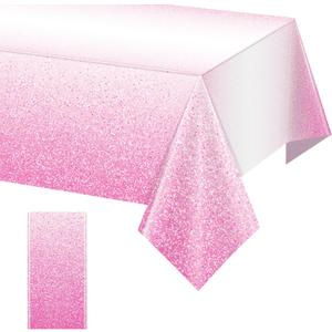 1 Pack Ombre Pink Plastic Tablecloth for Parties, Gradient Pastel Pink Disposable Tablecloths for Rectangle Tables, Light Pink Sprinkle Table Cover for Wedding Birthday Anniversary Party, 54 x 108Inch