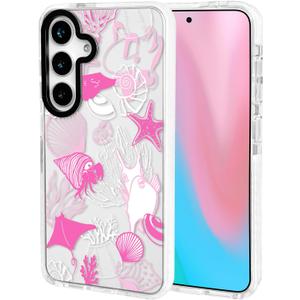 ChiCsFleur for Samsung Galaxy S23 Plus Case, TPU Phone case with Camera Protection for Women Girls Teens - Pink Preppy Sea Manta Y2K Shell Starfish Elegant Artsy Coral Ocean Gift Aesthetic Unique