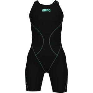 Arena Girls Junior Powerskin Impulso Open Back Racing Swimsuit Full Body Short Leg Tech Suit (24, Black Teal)