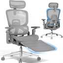 GABRYLLY Ergonomic Mesh Office Chair with Footrest - Big and Tall Desk Chair with 5-Level Adjustable Back Support, Comfy Sliding Seat, 3D Headrest, 4D Armrest, 150 Tilt Computer Executive Chair