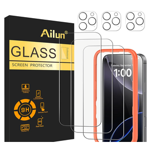 Ailun 3 Pack Screen Protector for iPhone 16 Pro Max [6.9 inch] + 3 Pack Camera Lens Protector with Installation Frame,Case Friendly Tempered Glass Film[9H Hardness][Not for iPhone 16e/16/16 Pro/Plus]