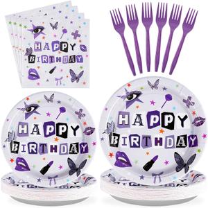 96Pcs Purple Music Party Decorations Purple Birthday Plates and Napkins Disposable Paper Tableware Set for Vocalist Music Tour Concert Fans Gathering Birthday Party Supplies, Serves 24