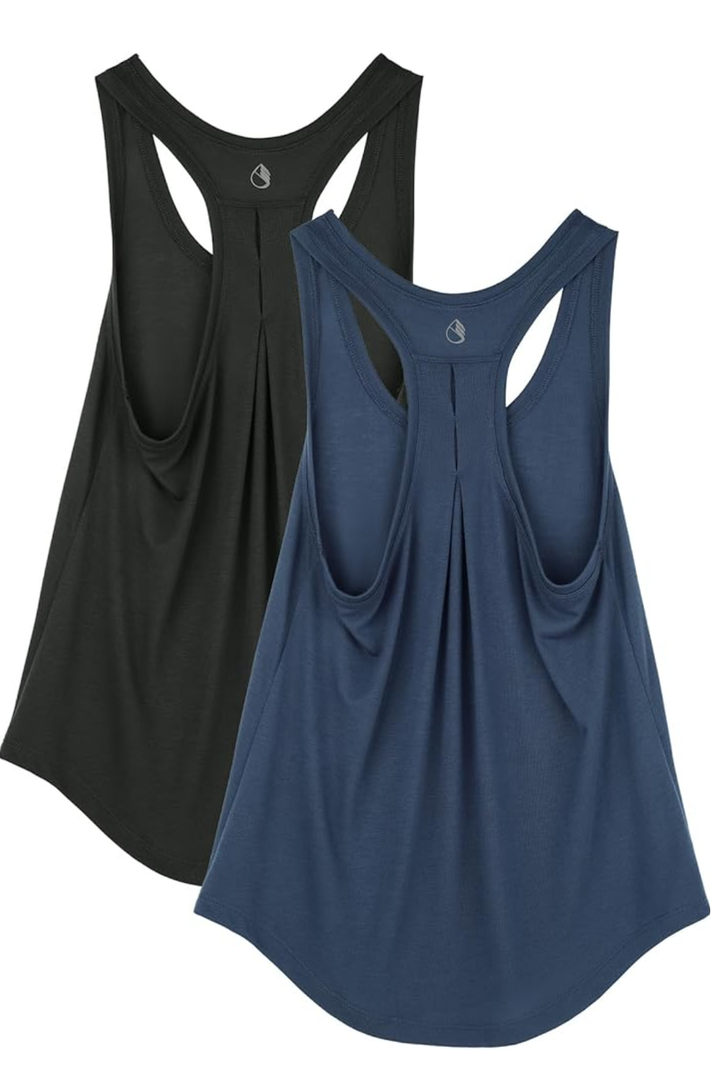icyzone Workout Tank Tops for Women - Athletic Yoga Tops, Racerback Running Tank Top, Gym Exercise Shirts (Pack of 2) Large