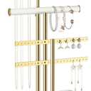 pickpiff Jewelry Holder Organizer with Velvet, Adjustable 10"-17" Tall, Metal Stand for Display Bracelet, Necklace, Earrings, Rings, White and Gold