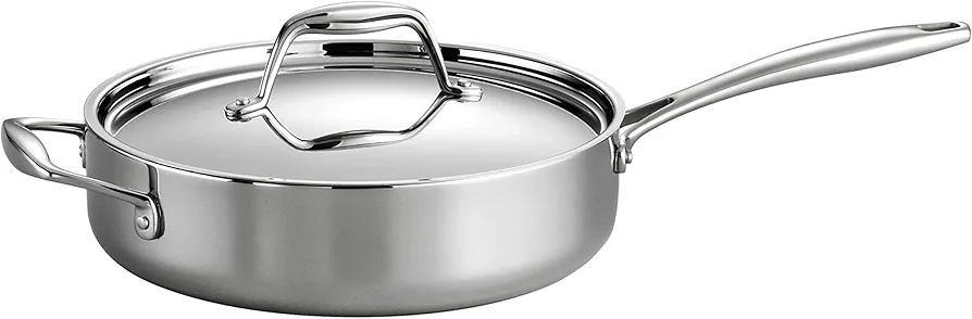 Tramontina Tri-Ply Clad Stainless Steel 3-Quart Saute Pan with Lid, Induction-Ready Cooking Pan, Dishwasher-Safe, NSF-Certified, Made in Brazil