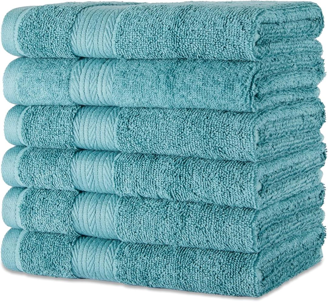 Amazon Basics Fade-Resistant Highly Absorbent 100% Cotton Hand Towel, 16"x26", Teal Green, 6-Pack