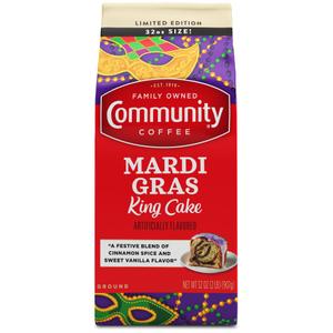 Community Coffee Mardi Gras King Cake Flavored 32 Ounces, Medium Roast Ground Coffee, 32 Ounce Bag (Pack of 1) (EXP 06/30/26)