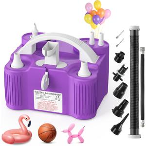4-in-1 Electric Balloon Pump for All Balloons, Inflatables, and Sports Balls, Triple Inflating Ports for Latex Foil 260q Mylar Balloon, Inflator Deflator for Air Beds Pool Floats Yoga Balls (Purple)