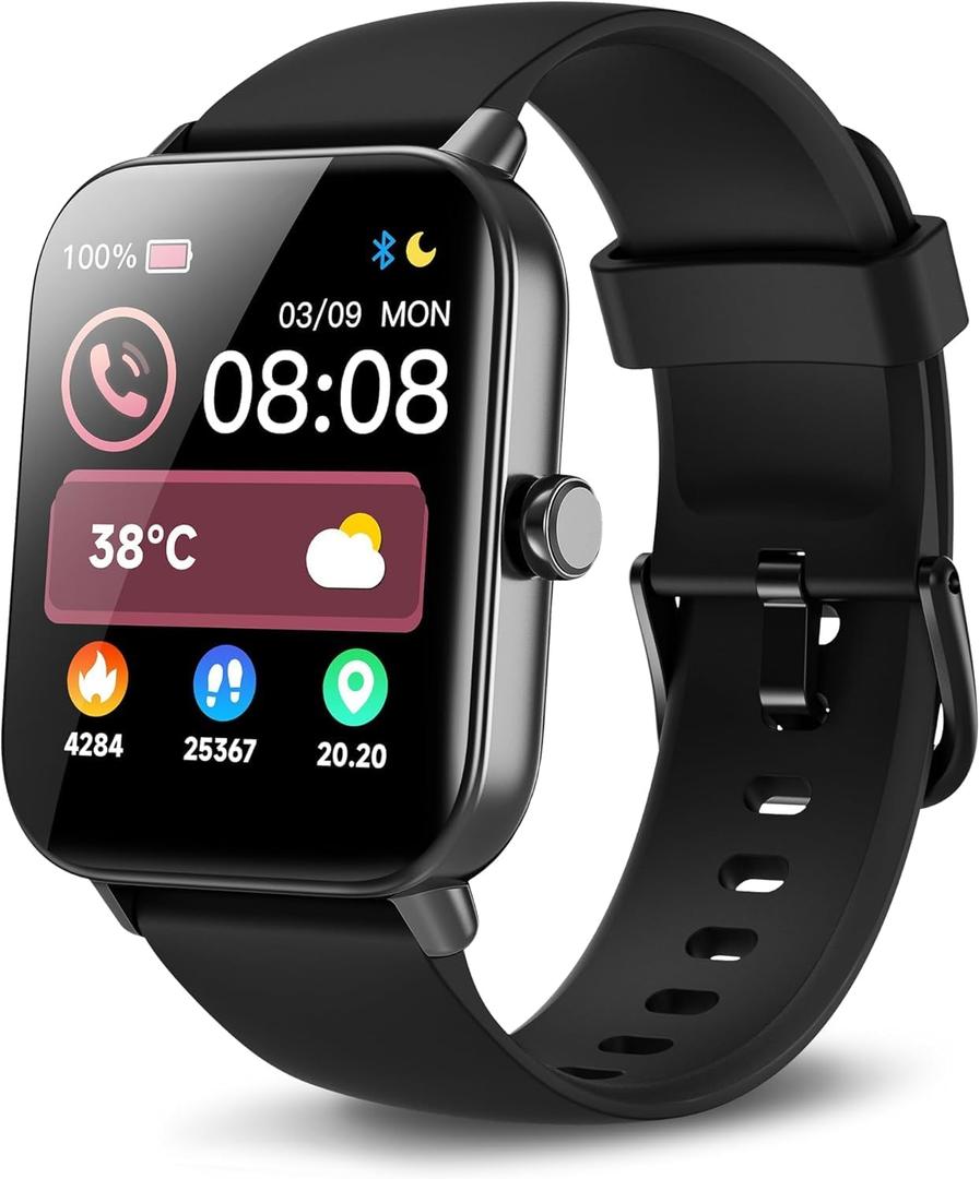 Smart Watches for Men Women, Alexa Built-in, 1.8" Smartwatch with Heart Rate/SpO2/Sleep/Stress, IP68 Waterproof Fitness Tracker with Bluetooth Call (Answer/Make), 101+ Sports Modes, for Android iPhone (Matte Black)