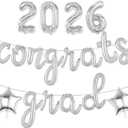 2 x Sliver 2026 Congrats Grad Balloons Congrats Foil Balloons for Congrats Grad Decorations