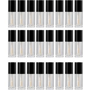 24Packs Empty Lip Gloss Tubes Containers Clear Mini Plastic Lip Balm Tube Transparent Mini Cosmetic Lipstick Containers for DIY Lipstick Samples, Lip Balms Black Caps 1.2ML