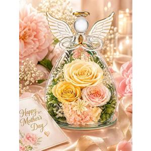 Preserved Rose in Glass Angel Figurine, Mothers Day Gifts for Mom/Wife/Grandma, Forever Flowers Rose Anniversary, Graduation or Birthday Gifts for Women Her
