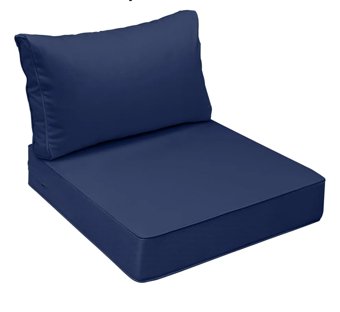 AAAAAcessories Outdoor Seat Cushions for Chairs, Fade-Resistant, Waterproof Patio Furniture Replacement Cushions, 25.5" x 25.5" x 5" + 25.5" x 13.5", Navy Blue, 2 Pack