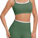 OMKAGI Workout Sets for Women Cute Doubel Layer Open Back Sports Bras Gym Shorts Outfits, S