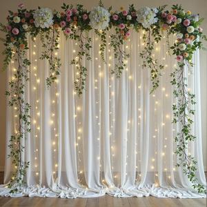 White Tulle Backdrop Curtain with Lights, Elegant Sheer Photo Backdrop Drapes, Soft Fabric & LED Curtain for Weddings Brithday Parties Photography Background Decor, 10ftx8ft