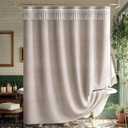 AmazerBath Taupe Boho Shower Curtain with Tassels, Linen Textured Farmhouse Shower Curtain Set with 12 Hooks, Washable Water-Repellent Neutral Fabric, 72x72 Inches Tan