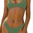 ZAFUL Women's Tie Back Padded High Cut Bralette Bikini Set Two Piece Swimsuit (1-light Green)