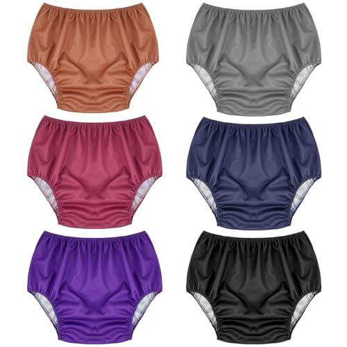 Breathffy 6 Pcs Adult Leakproof Incontinence Underwear for Women Men Pull on Cover Pant Washable Underpants Reusable Plastic Diaper Covers for Disabled, Elderly, Postpartum (Multicolored,Large)