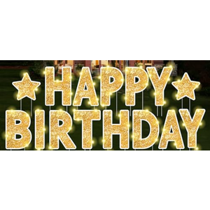 Happy Birthday Yard Sign - 14 Pcs Personalized Age Happy Birthday Sign, 16 Inches Waterproof Birthday Yard Lawn Party Decoration (Gold)