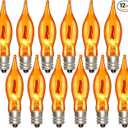 FANHONSE Flicker Flame Light Bulbs, Orange Flame Replacement Bulbs E12 Candelabra Base Light Bulbs for Electric Window Candles Halloween Indoor Outdoor String Lights, 1 Watt, 120 Volt(12 Pack), Pack Of 2