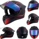 Full Face Motorcycle Helmets for Adult Men Women, DOT Approved Street Bike Racing Helmet Dual Visor Quick Release Buckle, Motorbike ADV Moped Helmet with Extra Clear Visor, Matte Black Red, Small