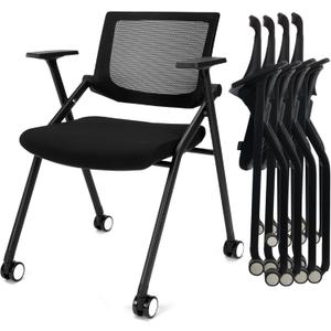 2 Pack Stackable Conference Room Chairs with Wheels and Paddle, Ergonomic Mesh Back and Arms for Meeting, Conference, Reception, Training Room & Home Office Desk Folding Chairs