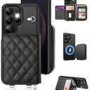 OCASE Compatible with Samsung Galaxy S26 Ultra Crossbody Wallet Case with Card Holder, PU Leather Zipper Handbag Magnetic Phone Purse with RFID Blocking Kickstand Wrist Strap Lanyard, Black