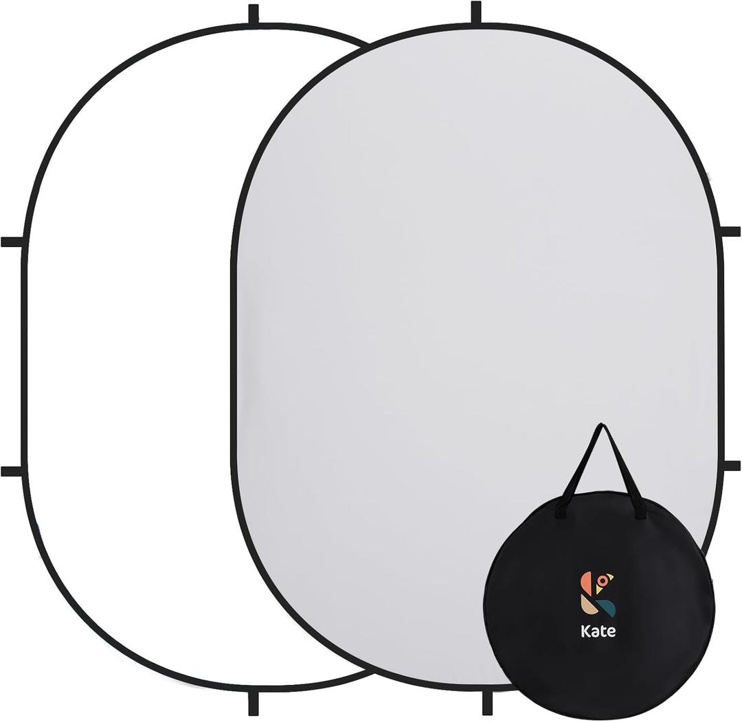 Kate Collapsible Pop-Up Backdrop for Self-Tape Auditions, Professional Headshots, Video Conferencing & Live Streaming - Portable Photography Background (5'x6.5' / 1.5x2m, White/Gray)